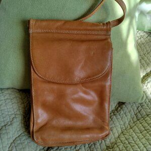 Crossbody purse, genuine leather by Chaos, opens flat, loads of storage